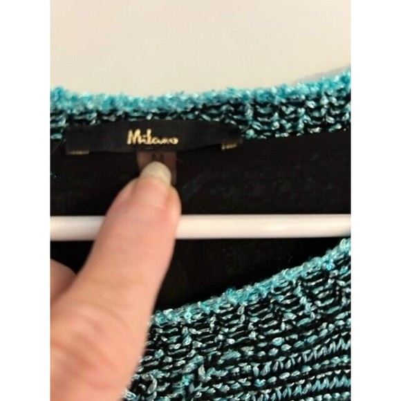 Milano Top Womens Size Medium Blue Black Sparkly Long Sleeve Knit Button Back - Picture 2 of 7